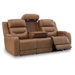 Knightington PWR REC Leather Sofa w/Audio Seating CARAMEL