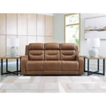 Knightington PWR REC Leather Sofa w/Audio Seating CARAMEL