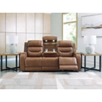 Knightington PWR REC Leather Sofa w/Audio Seating CARAMEL