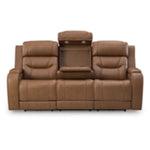 Knightington PWR REC Leather Sofa w/Audio Seating CARAMEL