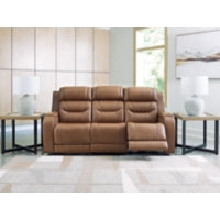 Knightington PWR REC Leather Sofa w/Audio Seating CARAMEL