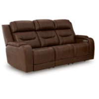 Knightington PWR REC Leather Sofa w/Audio Seating BROWN