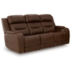 Knightington PWR REC Leather Sofa w/Audio Seating BROWN