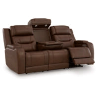 Knightington PWR REC Leather Sofa w/Audio Seating BROWN