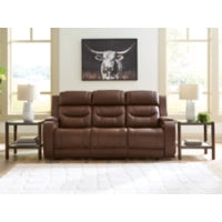 Knightington PWR REC Leather Sofa w/Audio Seating BROWN