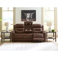 Knightington PWR REC Leather Sofa w/Audio Seating BROWN