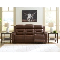 Knightington PWR REC Leather Sofa w/Audio Seating BROWN