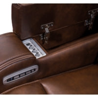 Knightington PWR REC Leather Sofa w/Audio Seating BROWN