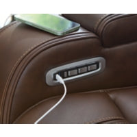 Knightington PWR REC Leather Sofa w/Audio Seating BROWN