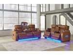 Boyington Dual Power Leather Reclining Loveseat with Console GREY LEATHER