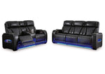 Boyington Dual Power Leather Reclining Loveseat with Console GREY LEATHER