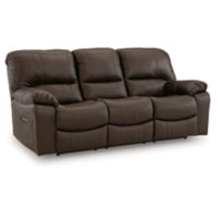 Leesworth Reclining Leather Power Sofa DARK BROWN