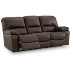 Leesworth Reclining Leather Power Sofa DARK BROWN