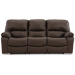 Leesworth Reclining Leather Power Sofa DARK BROWN