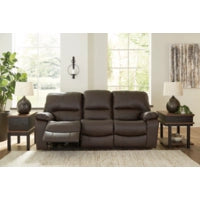 Leesworth Reclining Leather Power Sofa DARK BROWN