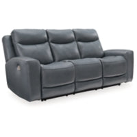 Mindanao PWR REC Leather Sofa with ADJ Headrest STEEL