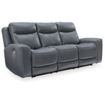 Mindanao PWR REC Leather Sofa with ADJ Headrest STEEL