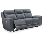 Mindanao PWR REC Leather Sofa with ADJ Headrest STEEL