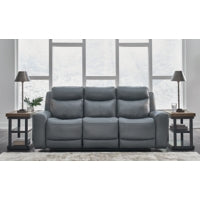 Mindanao PWR REC Leather Sofa with ADJ Headrest STEEL