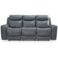 Mindanao PWR REC Leather Sofa with ADJ Headrest STEEL