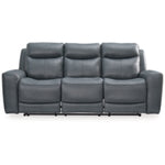 Mindanao PWR REC Leather Sofa with ADJ Headrest STEEL