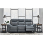 Mindanao PWR REC Leather Sofa with ADJ Headrest STEEL