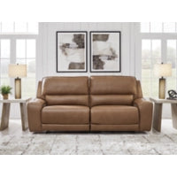 DeepWakes 2 Seat PWR REC. 100% Leather Sofa ADJ HDREST CARAMEL