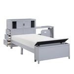 Sloane Twin Bookcase Platform Bed with Hidden Desk, Stool and Storage Bench SMOKE GREY