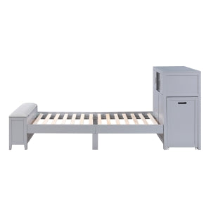 Sloane Twin Bookcase Platform Bed with Hidden Desk, Stool and Storage Bench SMOKE GREY
