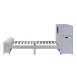 Sloane Twin Bookcase Platform Bed with Hidden Desk, Stool and Storage Bench SMOKE GREY