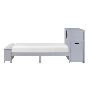 Sloane Twin Bookcase Platform Bed with Hidden Desk, Stool and Storage Bench SMOKE GREY