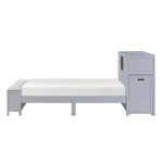 Sloane Twin Bookcase Platform Bed with Hidden Desk, Stool and Storage Bench SMOKE GREY