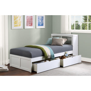 GalenTwin Bookcase Platform Bed with Storage Boxes WHITE