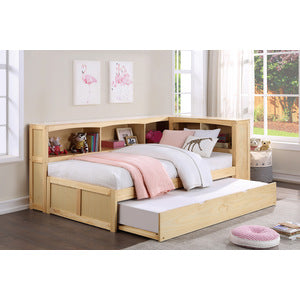 Bartly Twin Bookcase Corner Platform Bed with Twin Trundle