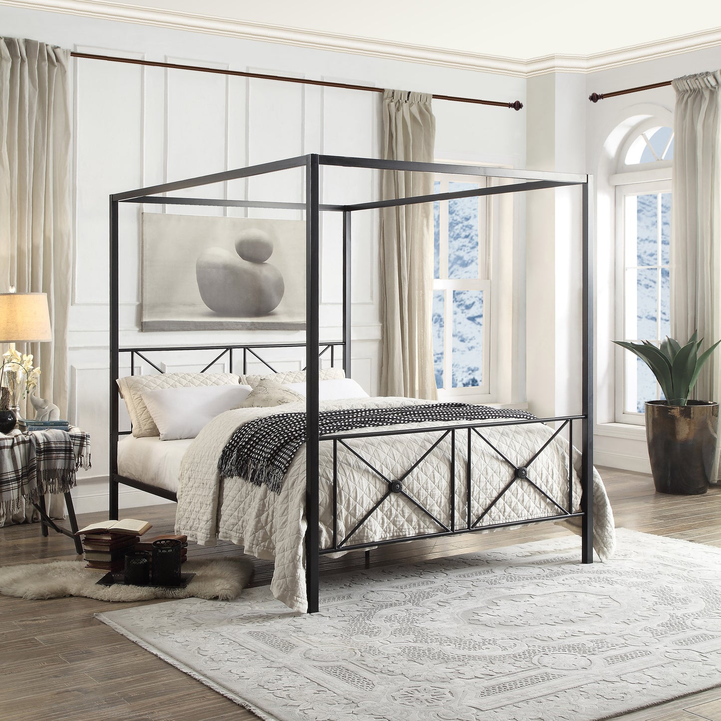 Rapa Queen Platform Canopy Bed BLACK