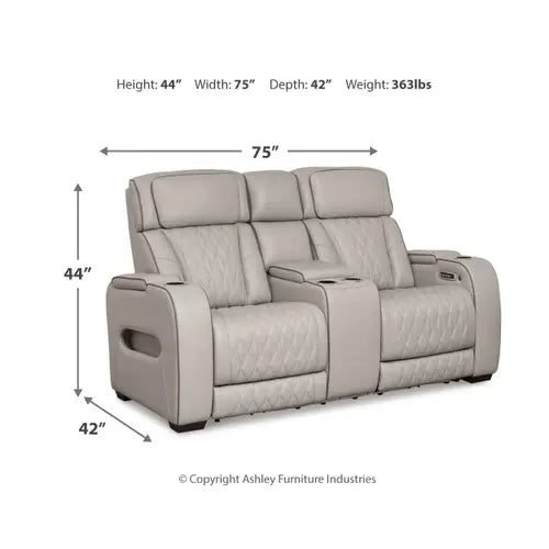 Boyington Dual Power Leather Reclining Loveseat with Console GREY LEATHER