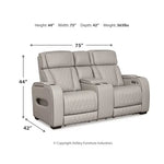 Boyington Dual Power Leather Reclining Loveseat with Console GREY LEATHER