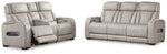 Boyington Dual Power Leather Reclining Loveseat with Console GREY LEATHER