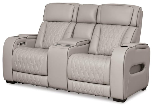Boyington Dual Power Leather Reclining Loveseat with Console GREY LEATHER